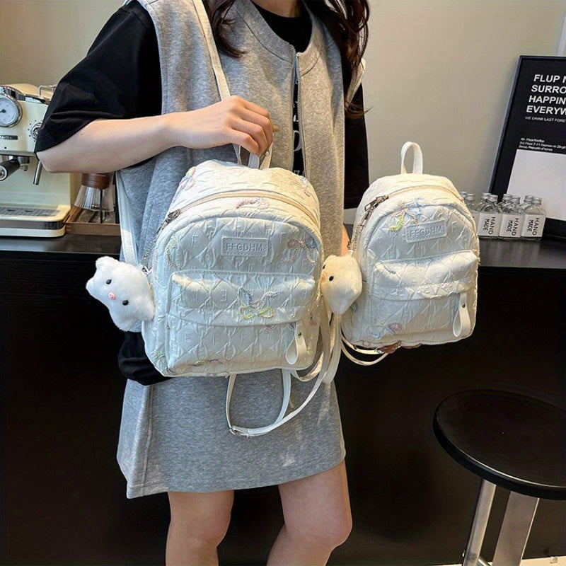 2025 Summer Women'S Backpack - Stylish Pink & Black Quilted Design with Floral Accents, Adjustable Straps, Multiple Compartments, Perfect for, Travel, and Everyday Use, Backpack for, Secure Zipper Closure