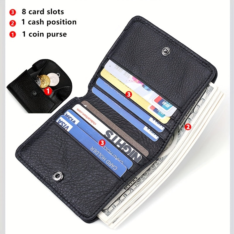 Women'S Genuine Leather Wallet - RFID Blocking, Coin Purse & Card Holder with Lychee Pattern, Soft Compact Design, Button Closure, Polyester Lined, Dry Clean Only, Elegant Everyday Accessory, Cute Wallet
