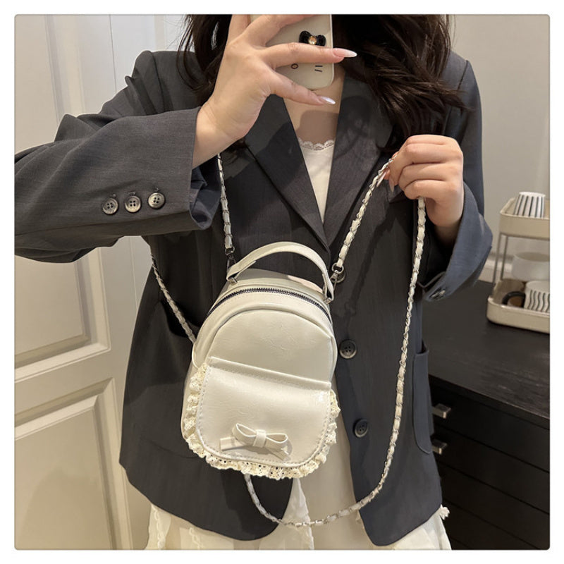 Women'S Stylish Synthetic Backpack with Lace Trim - Versatile Summer Shoulder Bag, Zipper Closure, Polyester Lining, Perfect for Casual or Formal Outfits, Casual Daypack | Lace Trim Backpack | Synthetic Bag, Backpack for School