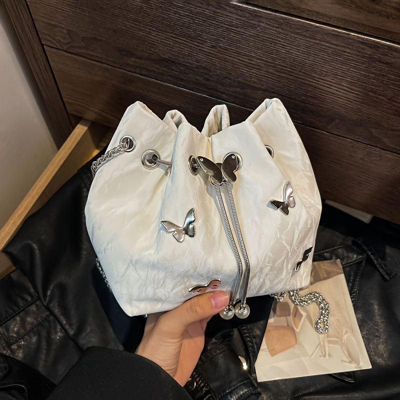 Fashionable Butterfly Crossbody Bag, Pleated Drawstring Butterfly Shoulder Crossbody Bag For Women, Small Chic Bucket Bag, Perfect For Work, Shopping, And Travel