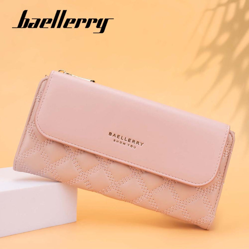 Baellerry Women'S Quilted Chain Strap Clutch Purse - Soft Synthetic, Compact & Stylish with Zipper Closure, Multiple Card Slots, and Detachable Wrist Strap for Everyday Use, Everyday Clutch | Quilted Texture | Synthetic Purse, Beige Wallet