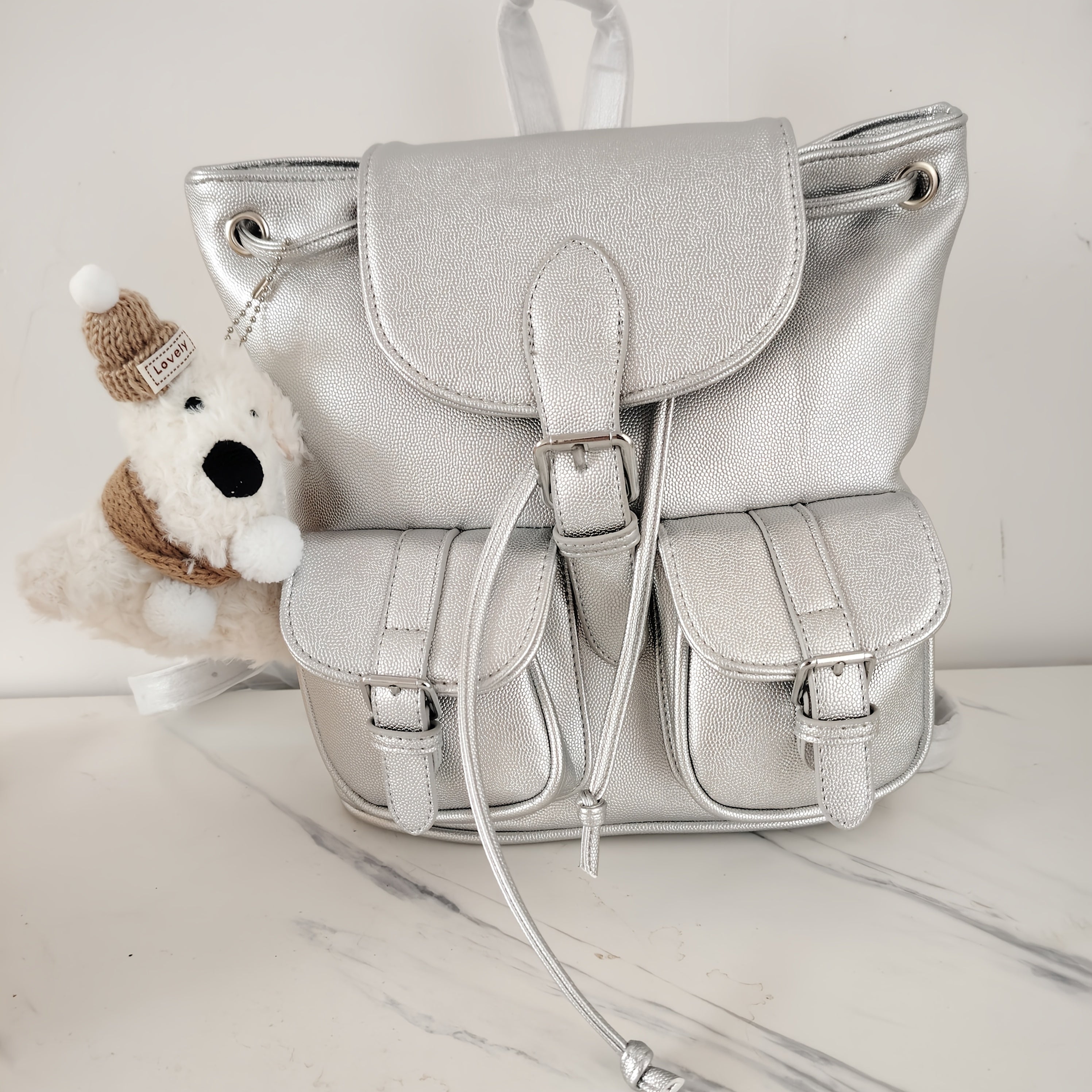 Chic Backpack Chic Lightweight Women's Korean Style Backpack | Two-Pocket Design, Adjustable Straps, Black, Casual Daypack