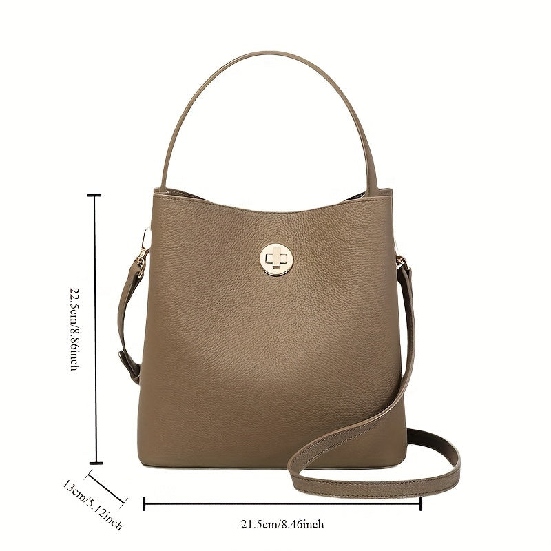 Leather Bucket Bag with Detachable Adjustable Crossbody\u002FHand Strap - Minimalist Tote Purse, Zipper Closure &  - Lightweight Handbag for, Casual, Formal Events
