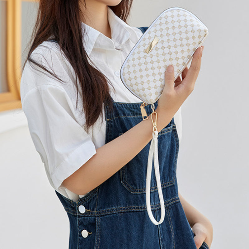 Women'S Vintage Pattern Zipper Wallet, Versatile Classic Clutch Coin Purse, Casual Bag With Wristband