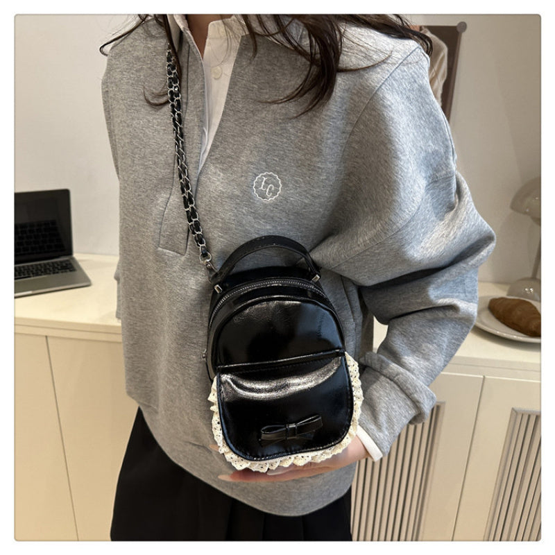 Women'S Stylish Synthetic Backpack with Lace Trim - Versatile Summer Shoulder Bag, Zipper Closure, Polyester Lining, Perfect for Casual or Formal Outfits, Casual Daypack | Lace Trim Backpack | Synthetic Bag, Backpack for School