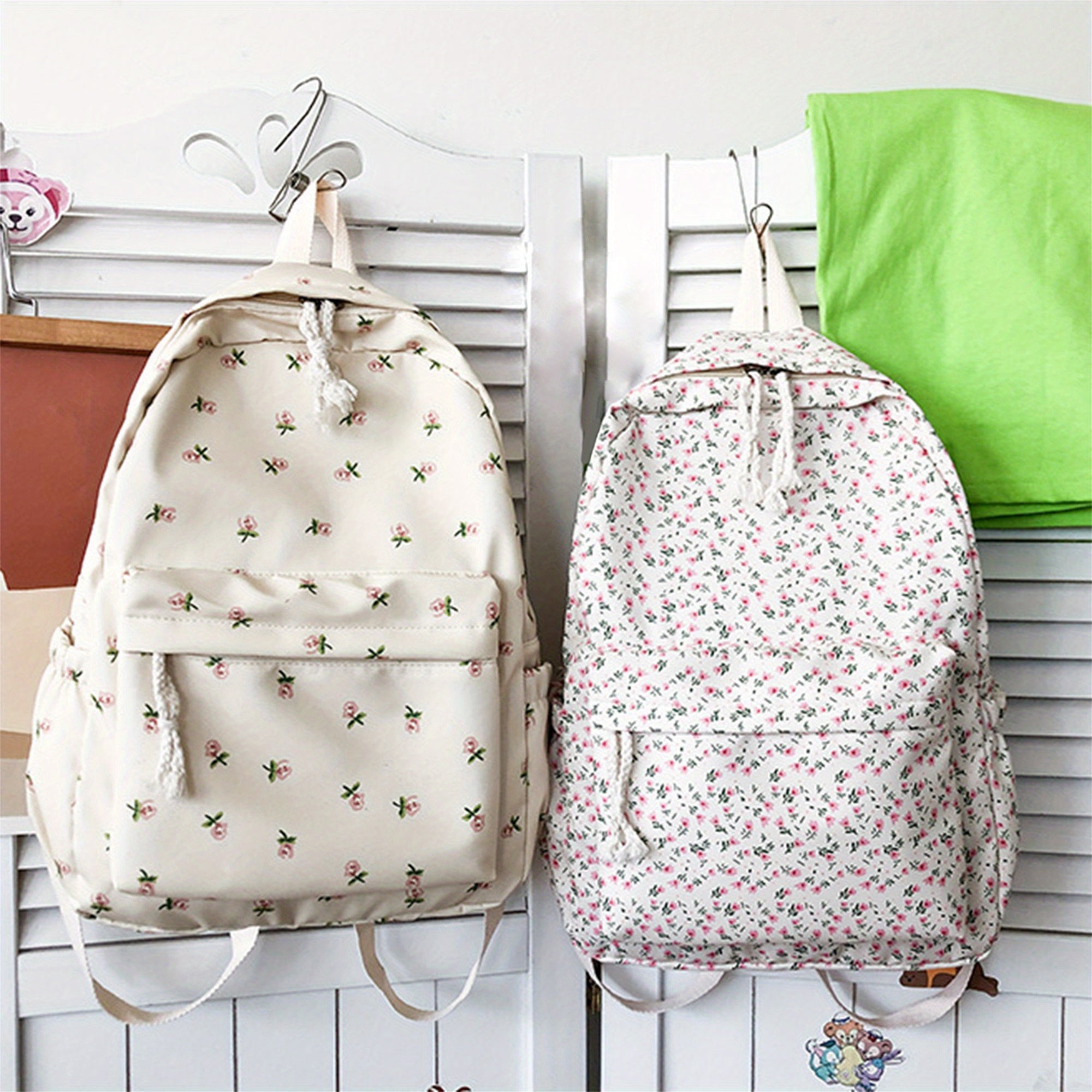 Women's Lightweight Canvas Backpack with Cute Floral Print - Soft Shell School Bookbag, Travel Daypack, Zipper Closure & Narrow Pockets, Machine Washable White, Travel Backpack