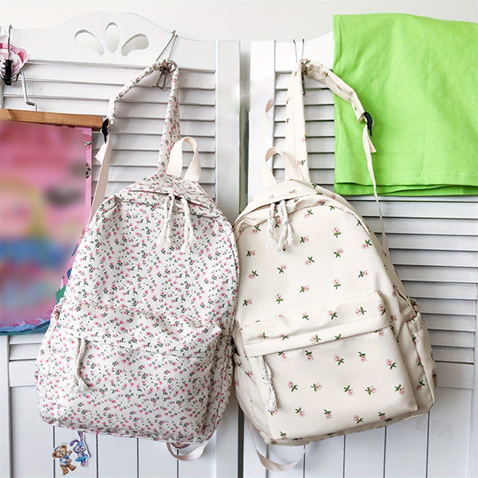 Women's Lightweight Canvas Backpack with Cute Floral Print - Soft Shell School Bookbag, Travel Daypack, Zipper Closure & Narrow Pockets, Machine Washable White, Travel Backpack