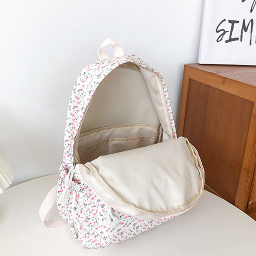 Women's Lightweight Canvas Backpack with Cute Floral Print - Soft Shell School Bookbag, Travel Daypack, Zipper Closure & Narrow Pockets, Machine Washable White, Travel Backpack