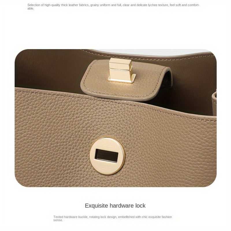 Leather Bucket Bag with Detachable Adjustable Crossbody\u002FHand Strap - Minimalist Tote Purse, Zipper Closure &  - Lightweight Handbag for, Casual, Formal Events