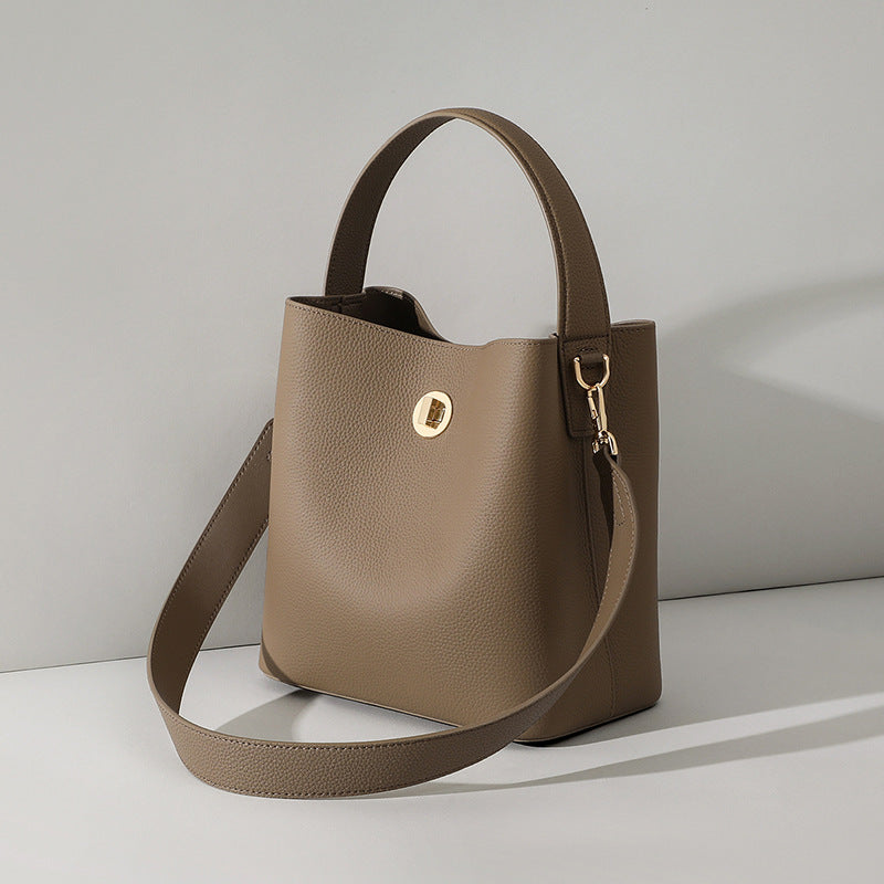 Leather Bucket Bag with Detachable Adjustable Crossbody\u002FHand Strap - Minimalist Tote Purse, Zipper Closure &  - Lightweight Handbag for, Casual, Formal Events