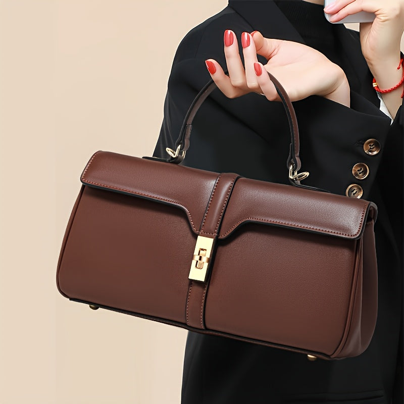 Women's Elegant Large Capacity Handbag - Sophisticated Convertible Clutch, with Golden-Tone Hardware, Zipper Closure, Structured design - Formal & Everyday Use - Available in Deep Brown\u002FBlack - Luxury Leather-like Women's Purse