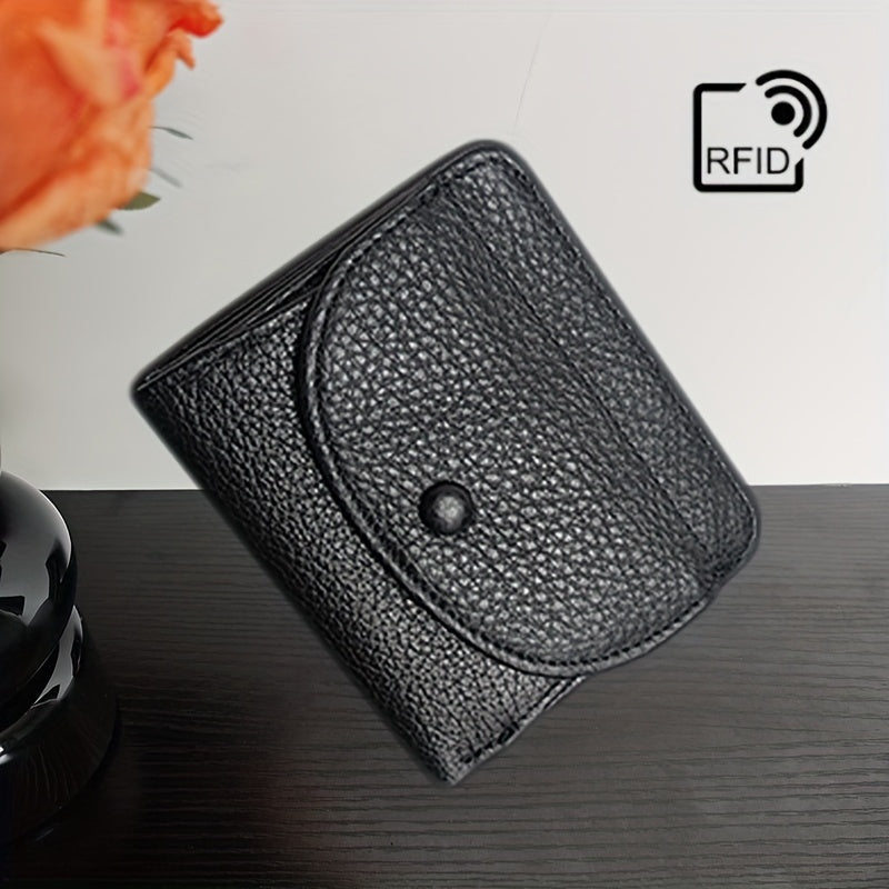 Women'S Genuine Leather Wallet - RFID Blocking, Coin Purse & Card Holder with Lychee Pattern, Soft Compact Design, Button Closure, Polyester Lined, Dry Clean Only, Elegant Everyday Accessory, Cute Wallet