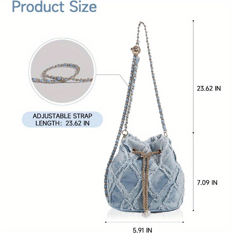 Denim Purse Crossbody Bucket Bag Denim Shoulder Purse Women Blue Small Boho Y2K