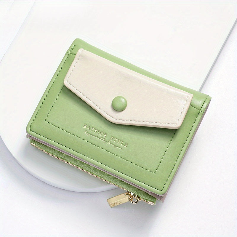 2025 Colorful Women'S Clutch Wallet - Stylish PU Synthetic Card Holder with Snap Closure, Pastel Mint Green & Pink Design, Compact & Lightweight for Everyday Use, Cute Wallet