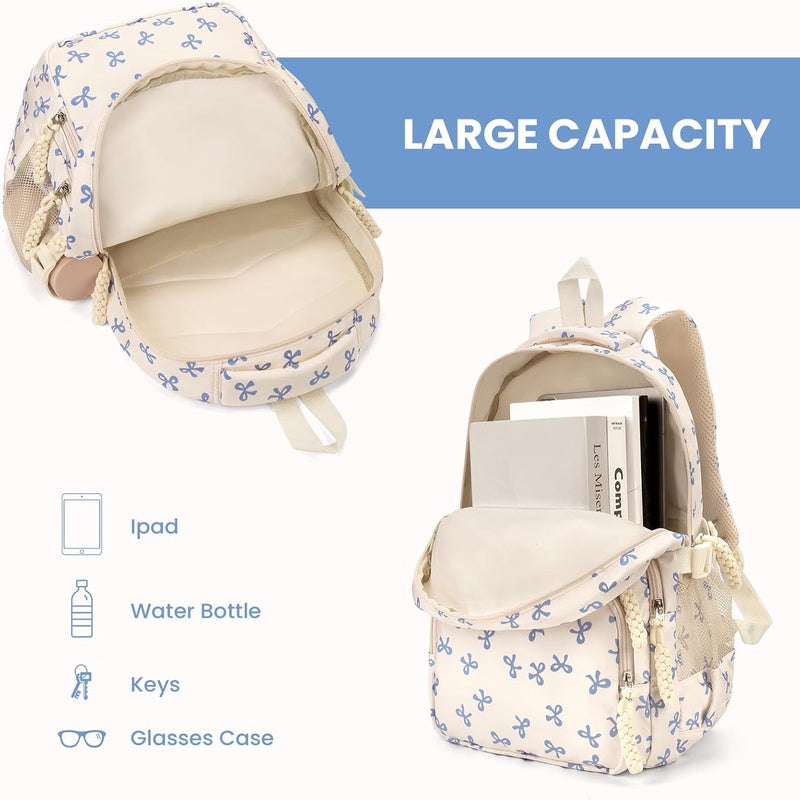 Bow Backpack for Women - Coquette Aesthetic Nylon Rucksack with Cute Kawaii Bow Pattern 3Pcs Set
