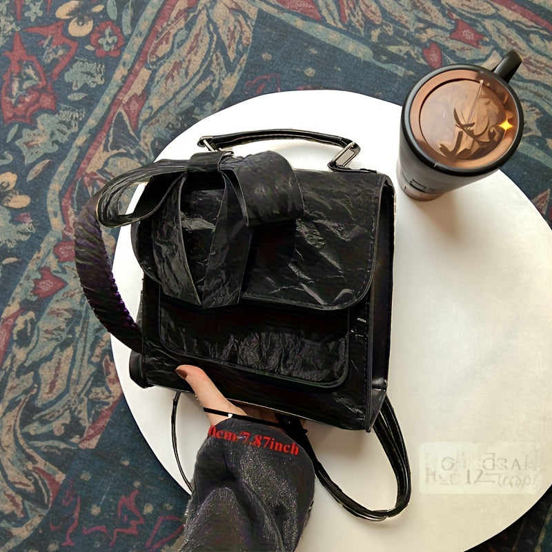 Women's Bow Detail Shoulder Bag - Minimalist Niche Design, Convertible to Crossbody Messenger Purse & Backpack, Perfect for Work Commute, Casual Outings & Shopping, Coffee Run, Everyday Essentials, Sleek Handbag, Hand Wash Only, Versatile Tote