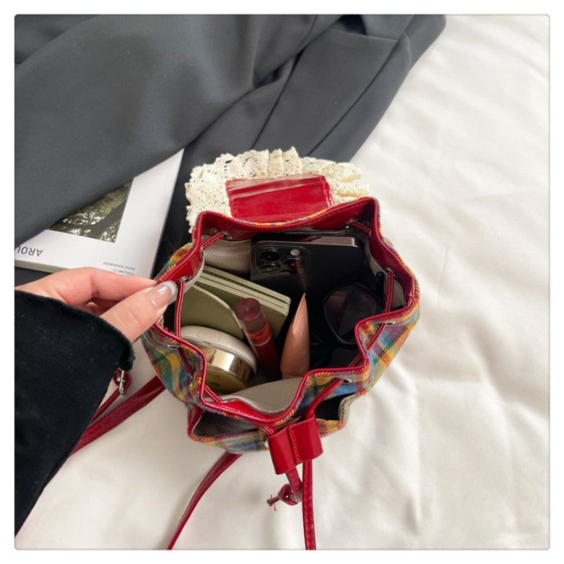 Sweet Lace Trim Backpack - Blue & Red Plaid Bag with Adjustable Strap, -Tone Hardware & Flag Charm-like Tag, Hand Washable Bookbag for, Christmas Gift (Turquoise\u002F Blue)