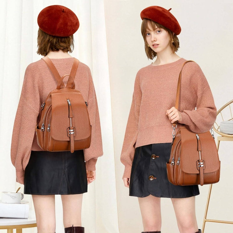 Women'S Convertible Backpack to Shoulder Bag - Elegant Minimalist design with flap closure, Golden-Tone Hardware, Spacious Interior Compartment & Front Zipper Pocket - for Work, Travel, Everyday Use - Sophisticated Women'S Purse