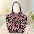 Women'S Leopard Print Tote Bag | Pink Animal Print Handbag with Magnetic Button Closure, Durable & Metal Ring Hardware, Fixed Shoulder Strap for Work, Travel, Commute - Stylish Gift for Women, Trendy Accessory, Sturdy Construction