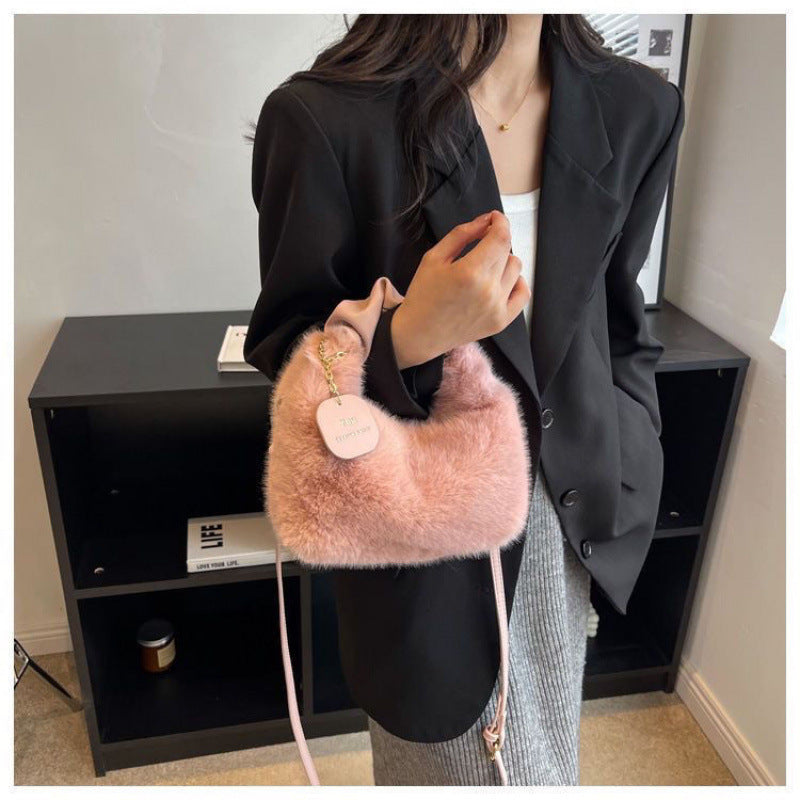 New high-grade plush bag handbag Women's new fall winter fashion furry portable messenger bag furry bag sweet