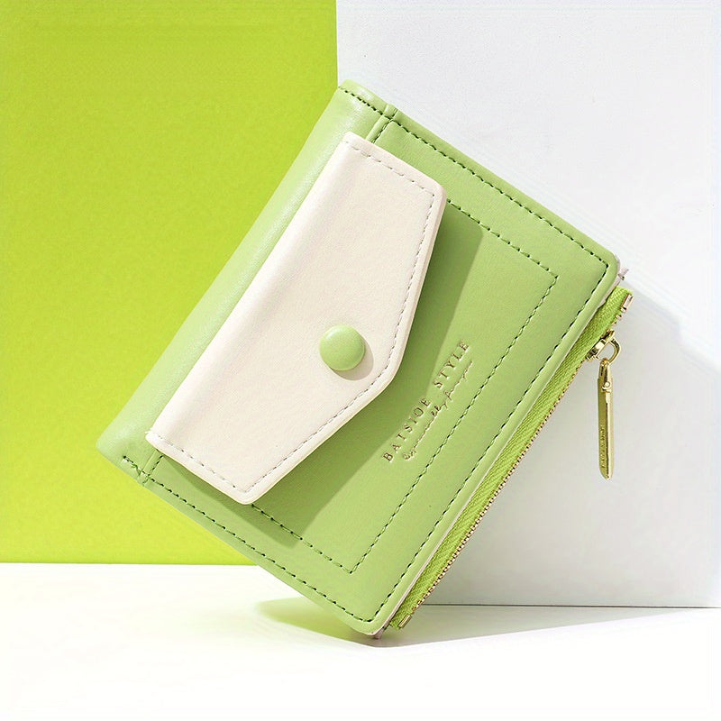 2025 Colorful Women'S Clutch Wallet - Stylish PU Synthetic Card Holder with Snap Closure, Pastel Mint Green & Pink Design, Compact & Lightweight for Everyday Use, Cute Wallet