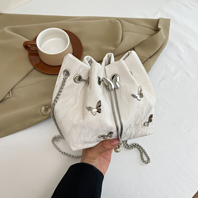 Fashionable Butterfly Crossbody Bag, Pleated Drawstring Butterfly Shoulder Crossbody Bag For Women, Small Chic Bucket Bag, Perfect For Work, Shopping, And Travel