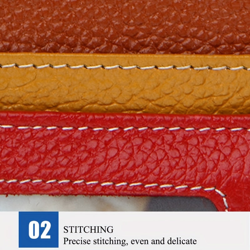 Women'S Genuine Leather Long Double-Fold Wallet - Large Capacity 12-Card Holder with Snap Closure, ID Window & Coin Pocket - Elegant Business & Everyday Wallet, Durable Leather Construction, Golden-Tone Hardware, Secure & Stylish Organizer for Profe