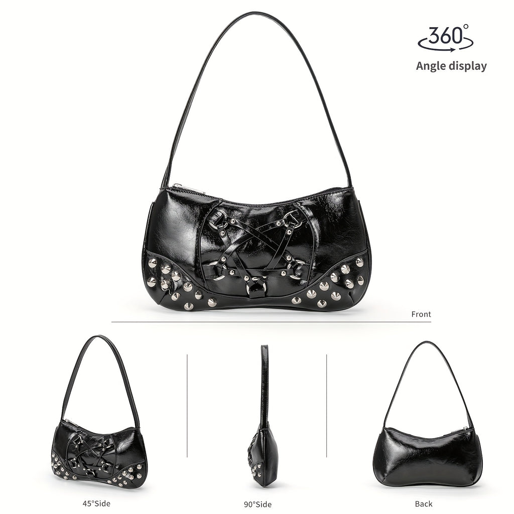 Women's Edgy Gothic Punk handbag - Shoulder Bag with Zipper Closure, Chain-like accents, Structured Purse for Everyday & Formal Events (Black\u002FRed) - Bold Statement Bag for Women, Formal Accessory, Streetstyle Accessory