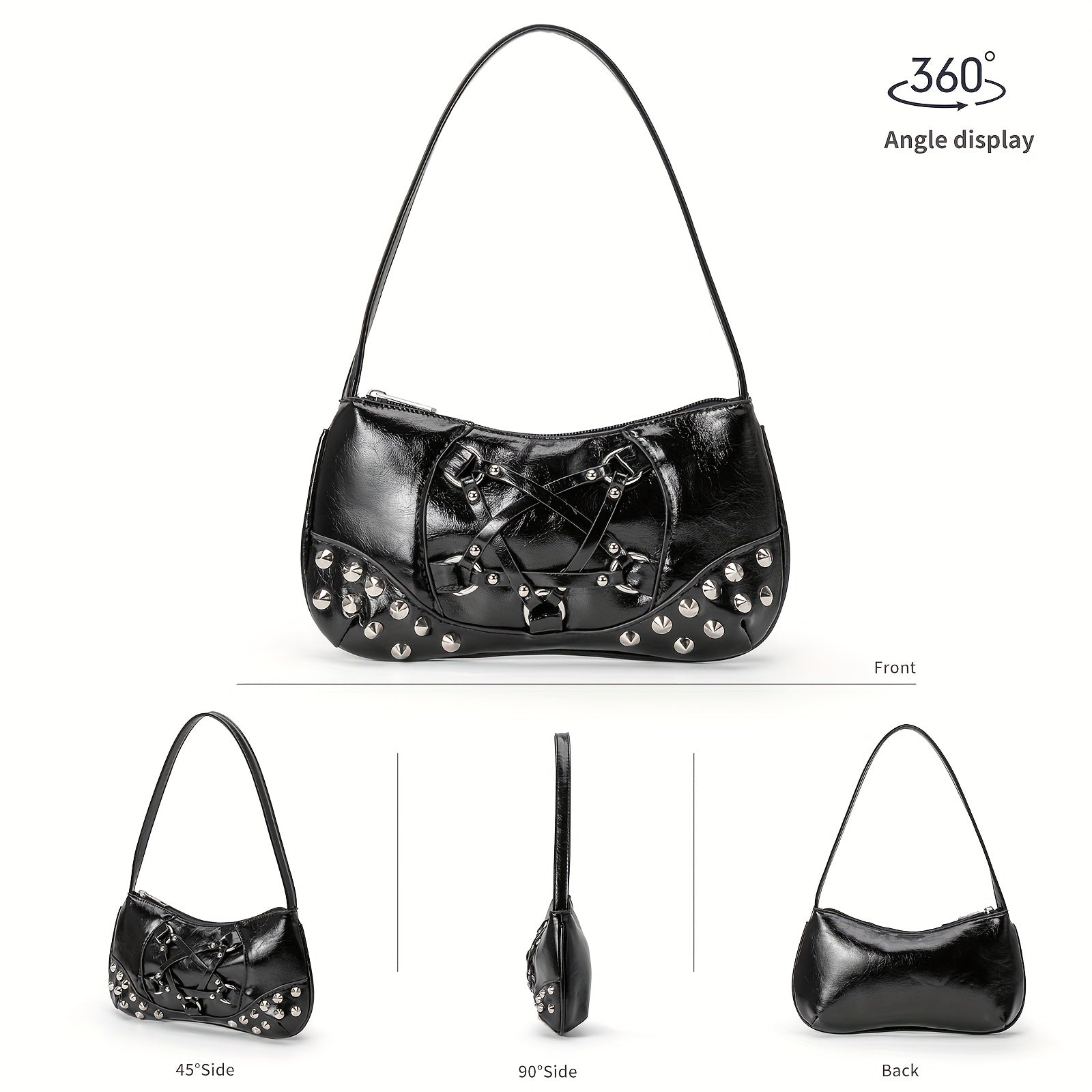 Women's Edgy Gothic Punk handbag - Shoulder Bag with Zipper Closure, Chain-like accents, Structured Purse for Everyday & Formal Events (Black\u002FRed) - Bold Statement Bag for Women, Formal Accessory, Streetstyle Accessory