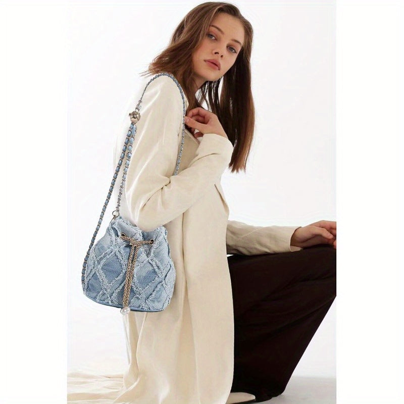 Denim Purse Crossbody Bucket Bag Denim Shoulder Purse Women Blue Small Boho Y2K
