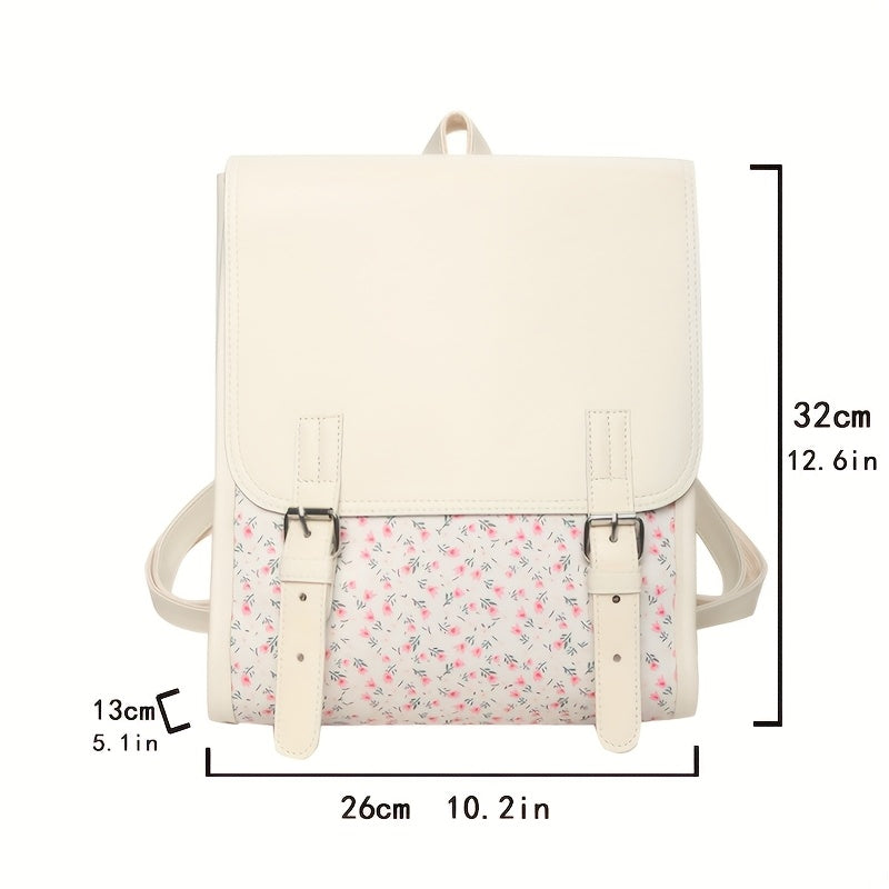 Lightweight Floral Print Backpack for Women | Polyester | Adjustable Strap, Buckle Closure, Lightweight | Student Bookbag | Women | Casual Style | Korean 2024 New Design