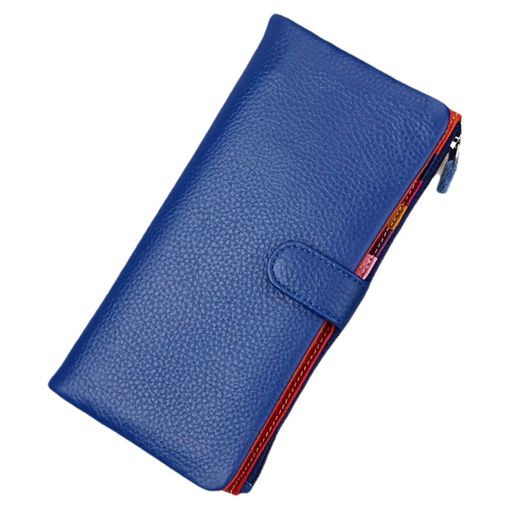 Women'S Genuine Leather Long Double-Fold Wallet - Large Capacity 12-Card Holder with Snap Closure, ID Window & Coin Pocket - Elegant Business & Everyday Wallet, Durable Leather Construction, Golden-Tone Hardware, Secure & Stylish Organizer for Profe