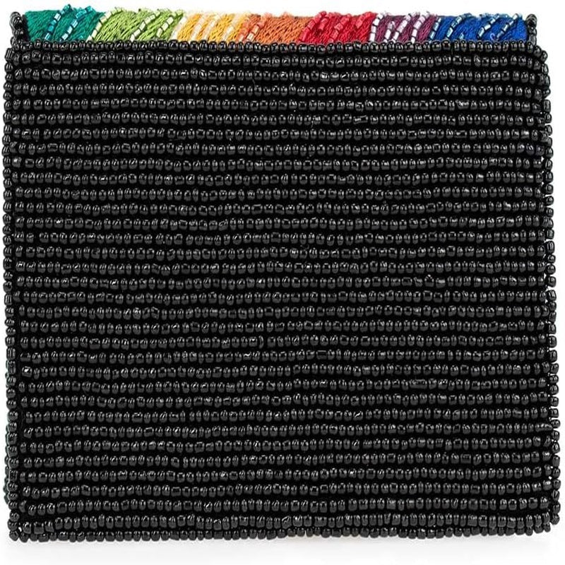 Wallet for various occasions, with rainbow floral design and multiple compartments. Mini clutch purse in multicolor.