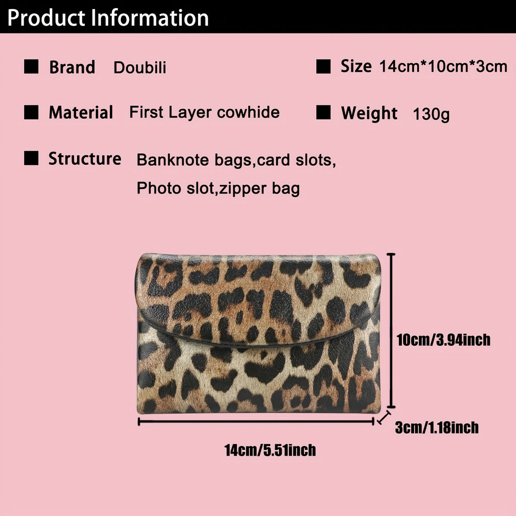 Women'S Leopard Print Wallet with Magnetic Closure & Photo Slot - Golden-Tone Hardware, Zipper Pocket & Coin Pocket, Golden-Tone Hardware, Compact Everyday Wallet For Women & S, Stylish Accessory, Fashionable Accessory, Fashion Lovers