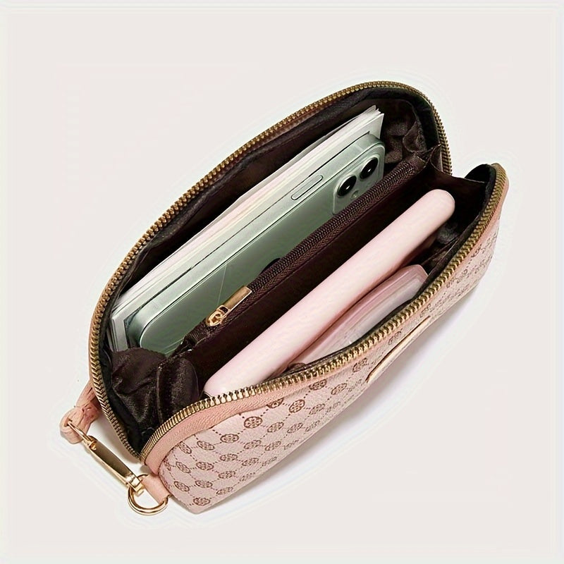 Women'S Vintage Pattern Zipper Wallet, Versatile Classic Clutch Coin Purse, Casual Bag With Wristband