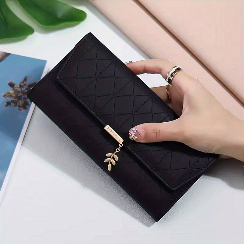 Women'S Elegant Retro Long Hand Wallet - 3-Fold Flip Purse with Zipper Closure, Golden-Tone Hardware & ID Window, Durable PVC Material, Multi-Compartment Organizer for Credit Cards, Cash & Everyday Use - & Multi-Color Options