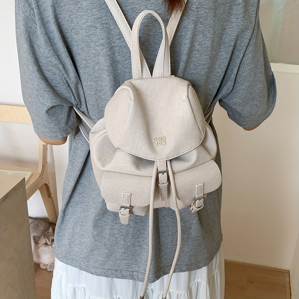 Women's Backpack - /White/Black/Yellow/ Blue, Adjustable Strap & Golden-Tone Hardware, Mini Bookbag with Drawstring Closure, Handbag-to-School//Casual Purse, Durable & PU Edges