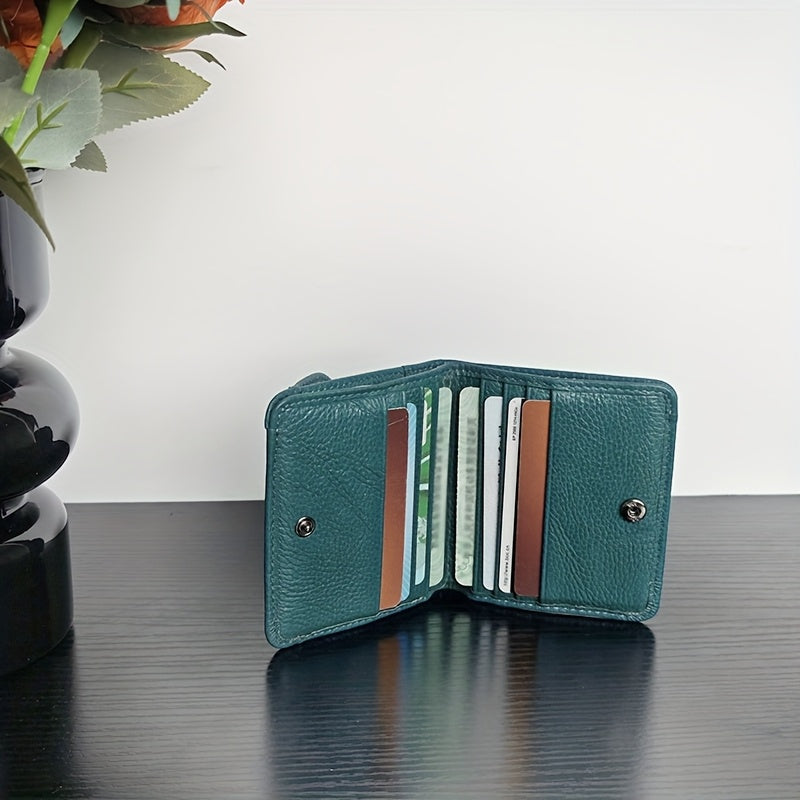 Women'S Genuine Leather Wallet - RFID Blocking, Coin Purse & Card Holder with Lychee Pattern, Soft Compact Design, Button Closure, Polyester Lined, Dry Clean Only, Elegant Everyday Accessory, Cute Wallet