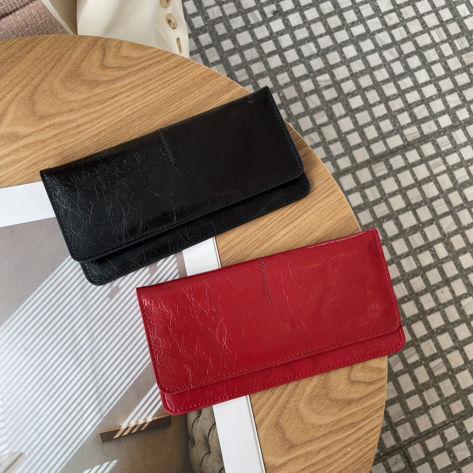 New Solid Color Genuine Leather Long Wallet with Card Slots and ID Holder, Portable Design for Everyday Use, Durable Structure, Snap Closure, Essential Travel Accessory, Trendy Men'S Style, Compact & Affordable, Wallet For Women