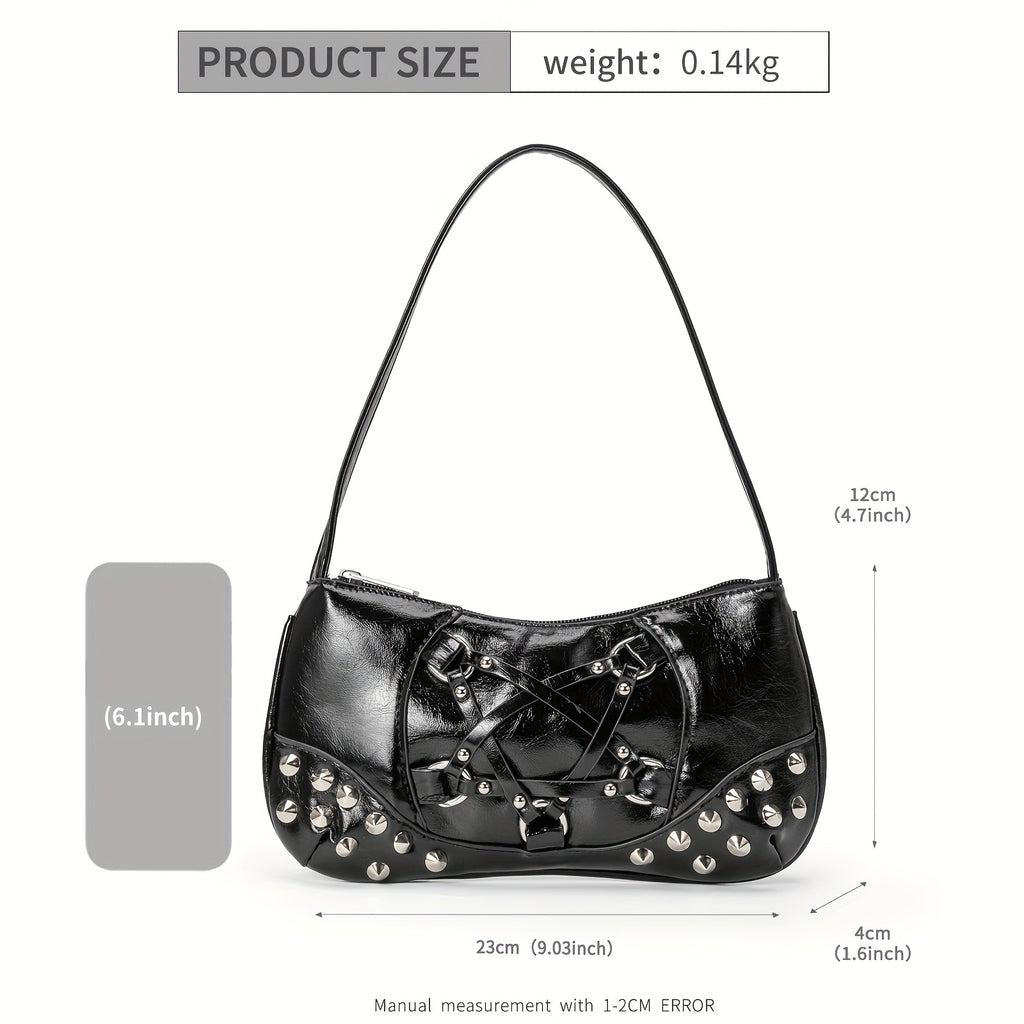 Women's Edgy Gothic Punk handbag - Shoulder Bag with Zipper Closure, Chain-like accents, Structured Purse for Everyday & Formal Events (Black\u002FRed) - Bold Statement Bag for Women, Formal Accessory, Streetstyle Accessory