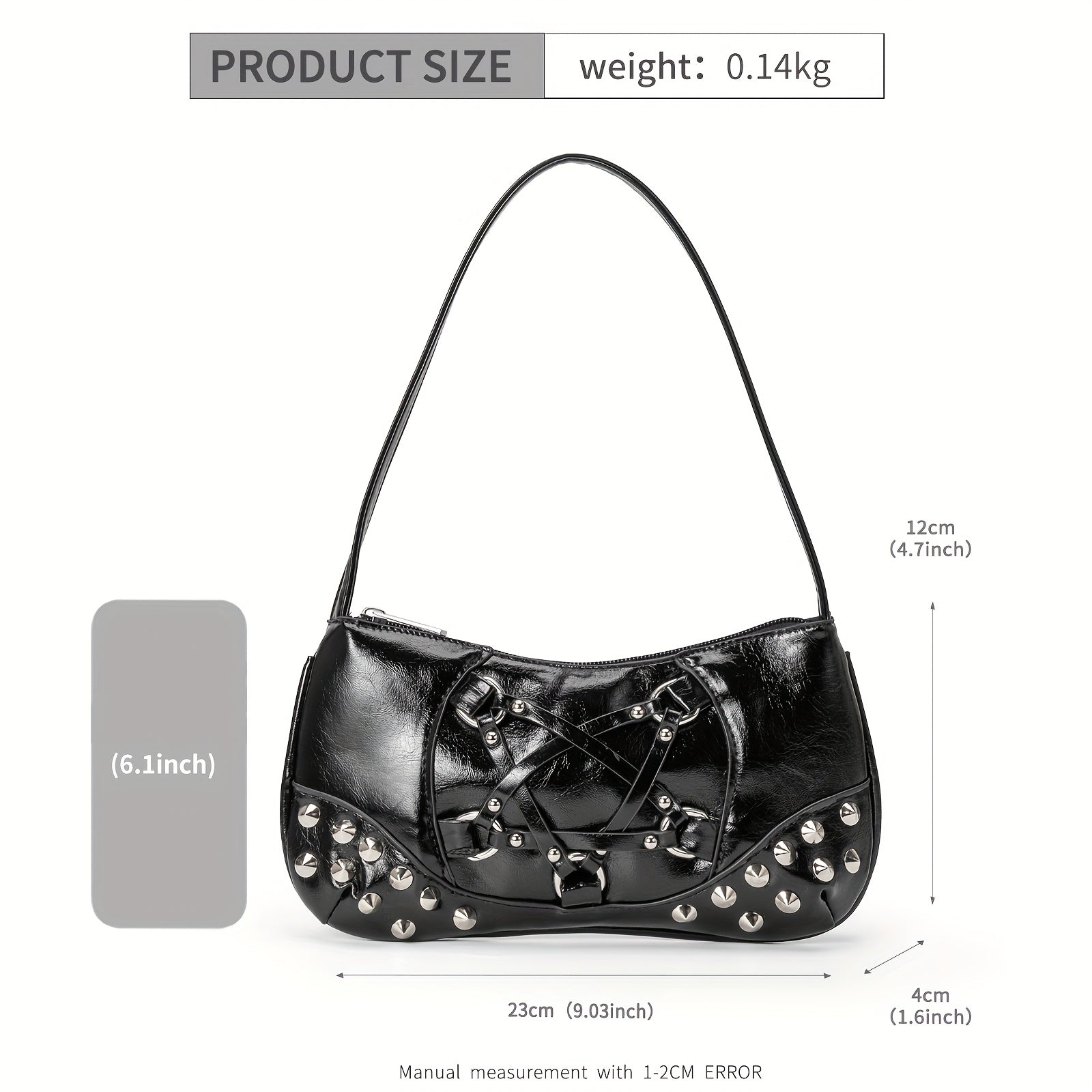 Women's Edgy Gothic Punk handbag - Shoulder Bag with Zipper Closure, Chain-like accents, Structured Purse for Everyday & Formal Events (Black\u002FRed) - Bold Statement Bag for Women, Formal Accessory, Streetstyle Accessory