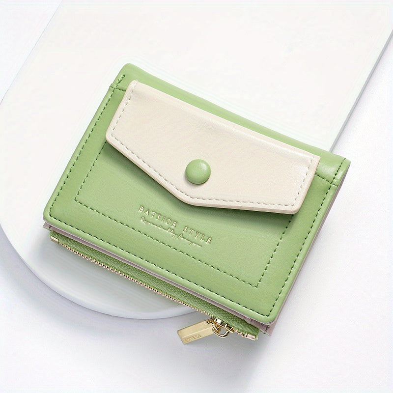 2025 Colorful Women'S Clutch Wallet - Stylish PU Synthetic Card Holder with Snap Closure, Pastel Mint Green & Pink Design, Compact & Lightweight for Everyday Use, Cute Wallet