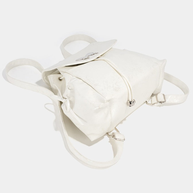 Women's Korean-Style White Layered Backpack - Golden-Tone Hardware & ic Closure, Adjustable Shoulder Straps, Purse-like Design for,, Travel - Elegant Handbag-Backpack Hybrid (\u002FKorean Fashion Collection