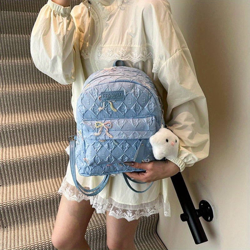 2025 Summer Women'S Backpack - Stylish Pink & Black Quilted Design with Floral Accents, Adjustable Straps, Multiple Compartments, Perfect for, Travel, and Everyday Use, Backpack for, Secure Zipper Closure