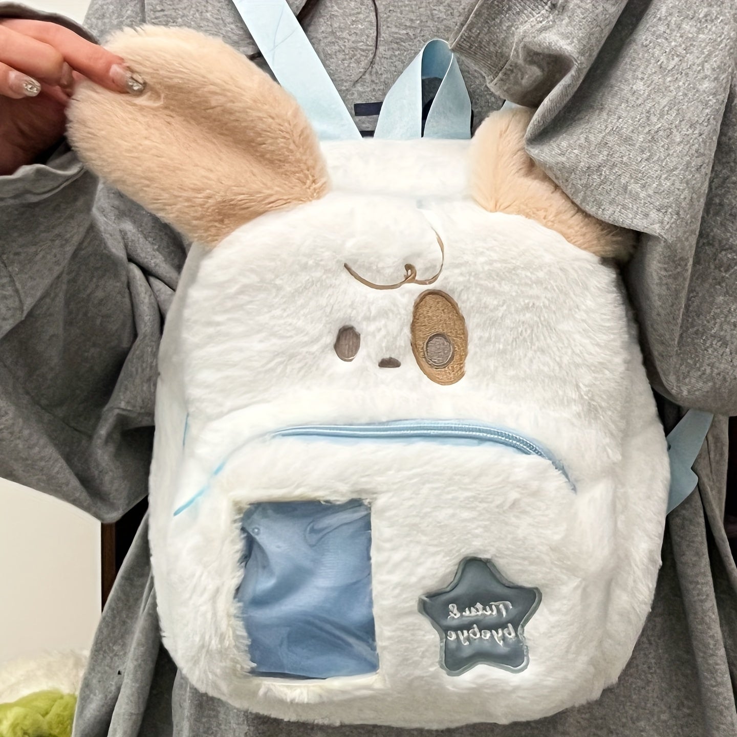 Cute Kawaii Plush Puppy Backpack for & - Soft Faux Fur School Bag with Puppy Face & Ears, Pink Bow-like Ears, White & Pink Paws, Zipper Closure, Small Single Shoulder Handbag for & s ( Anime Style Accessory