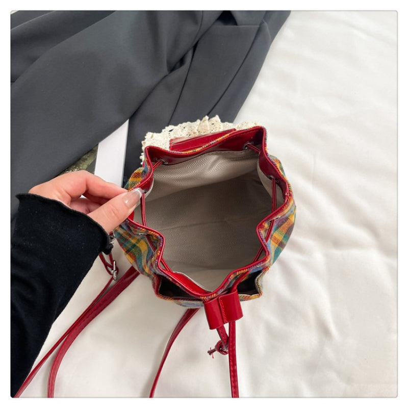 Sweet Lace Trim Backpack - Blue & Red Plaid Bag with Adjustable Strap, -Tone Hardware & Flag Charm-like Tag, Hand Washable Bookbag for, Christmas Gift (Turquoise\u002F Blue)