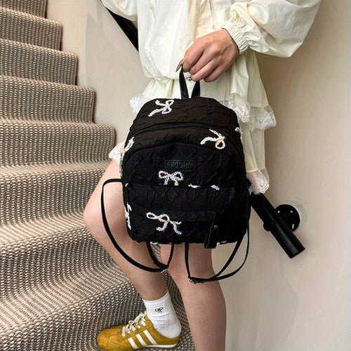 2025 Summer Women'S Backpack - Stylish Pink & Black Quilted Design with Floral Accents, Adjustable Straps, Multiple Compartments, Perfect for, Travel, and Everyday Use, Backpack for, Secure Zipper Closure