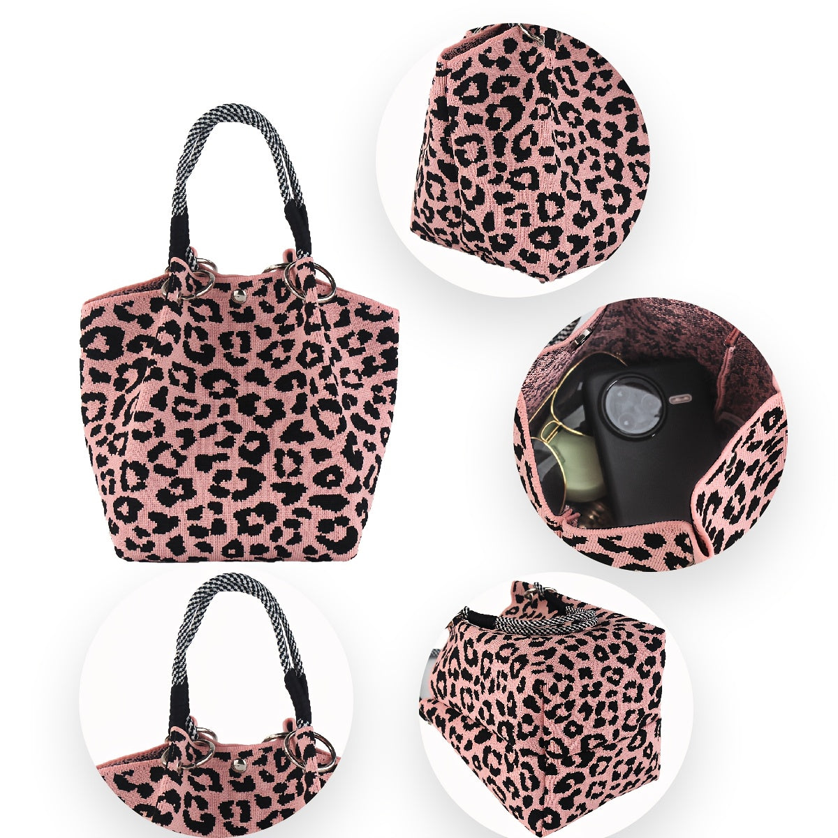 Women'S Leopard Print Tote Bag | Pink Animal Print Handbag with Magnetic Button Closure, Durable & Metal Ring Hardware, Fixed Shoulder Strap for Work, Travel, Commute - Stylish Gift for Women, Trendy Accessory, Sturdy Construction