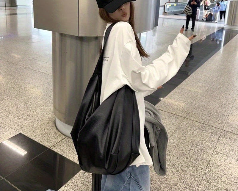 Vintage Distressed Tote Bag for Women - Oversized Casual Shoulder Bag with Zipper Closure, Large Capacity Purse for Spring, Work, Travel & Daily Use, Synthetic Fiber Material, Blac