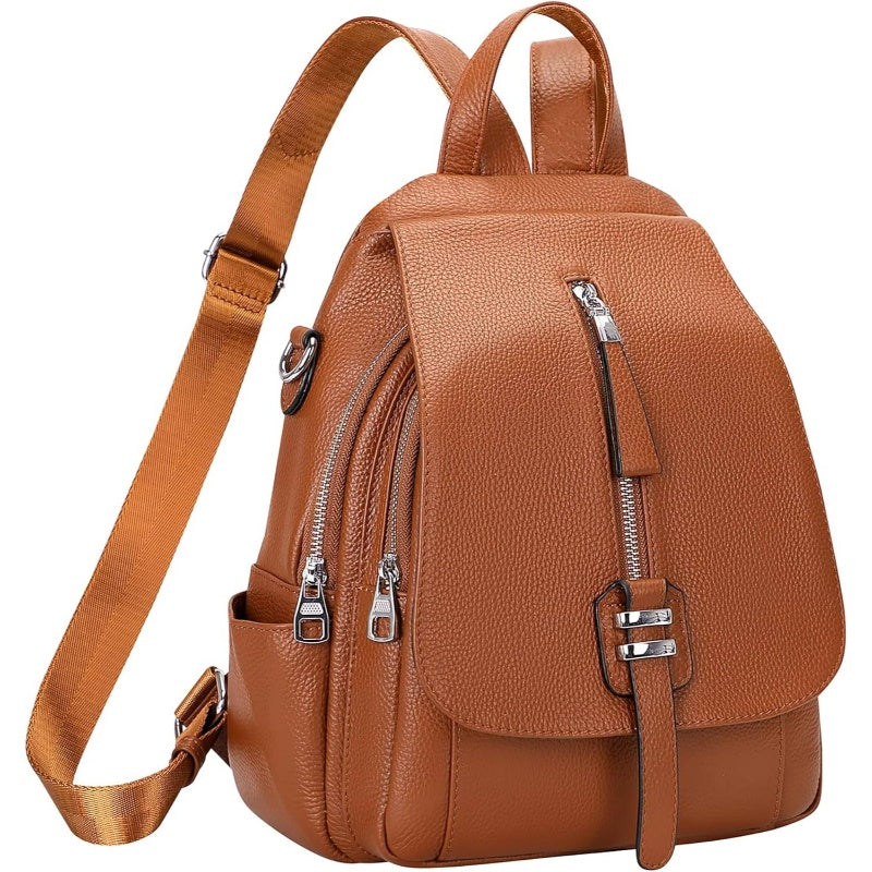 Women'S Convertible Backpack to Shoulder Bag - Elegant Minimalist design with flap closure, Golden-Tone Hardware, Spacious Interior Compartment & Front Zipper Pocket - for Work, Travel, Everyday Use - Sophisticated Women'S Purse